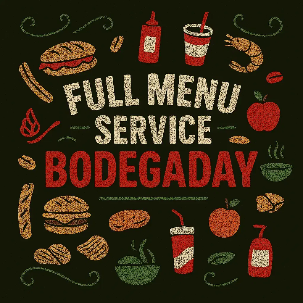 BodegaDay Full Service - Pick any three menu items and we'll bring the full bodega experience to you—live cooking, sizzling aromas, and unforgettable vibes.